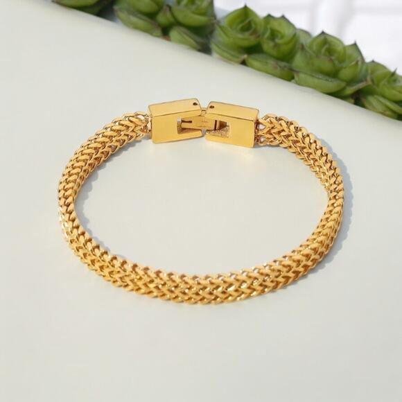 NEW 18K yellow gold plated double layer wheat chain bracelet jewelry B20B - Picture 7 of 7